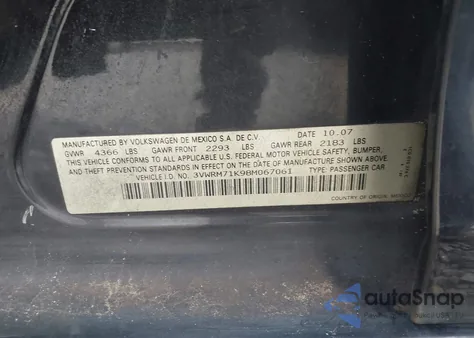 2008 Volkswagen Jetta Se/Sel из США, поврежденный, VIN 3VWRM71K98M067061